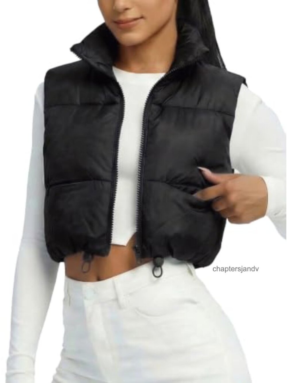 Women's Cropped Puffer Vest Lightweight Zip Pockets Stand Collar